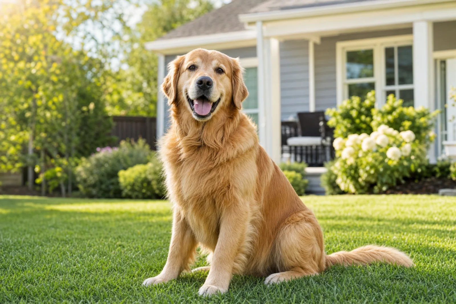 A happy dog in a clean Anderson Township backyard